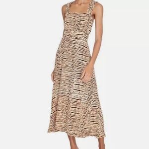 Designer Flirty Midi Dress by Faithfull The Brand Animal Print Ruffle SZ4